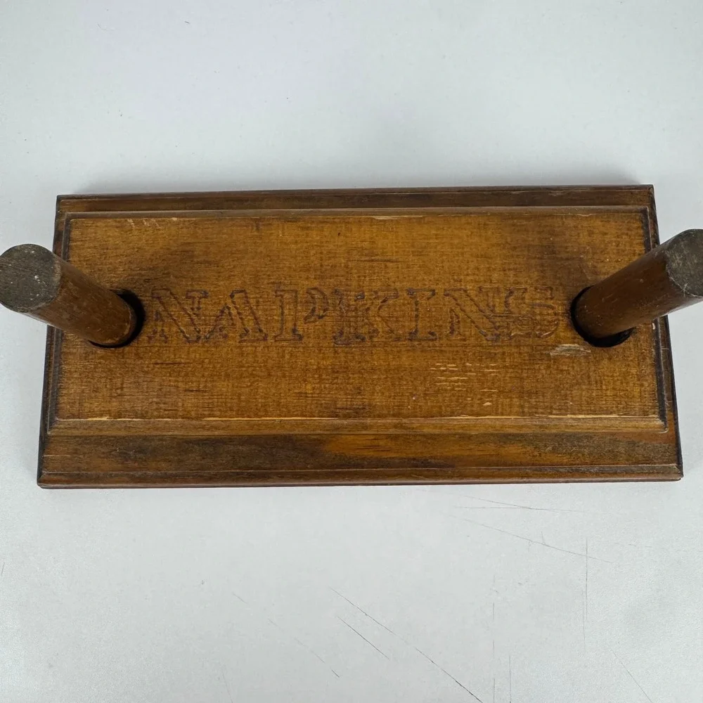 Vintage Wooden Napkin Holder Weighted Two Post Rustic Farmhouse Kitchen Decor‎
